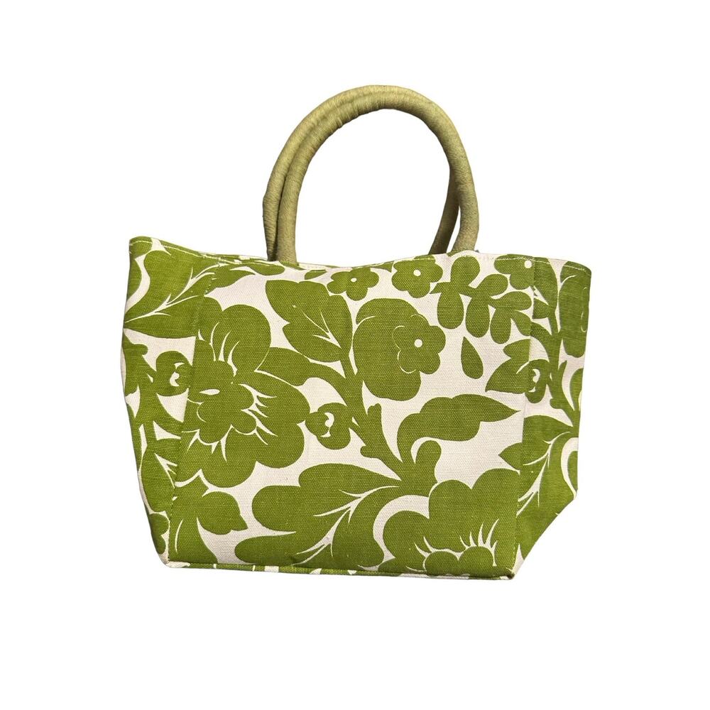 Small Green and White Floral Tote Bag